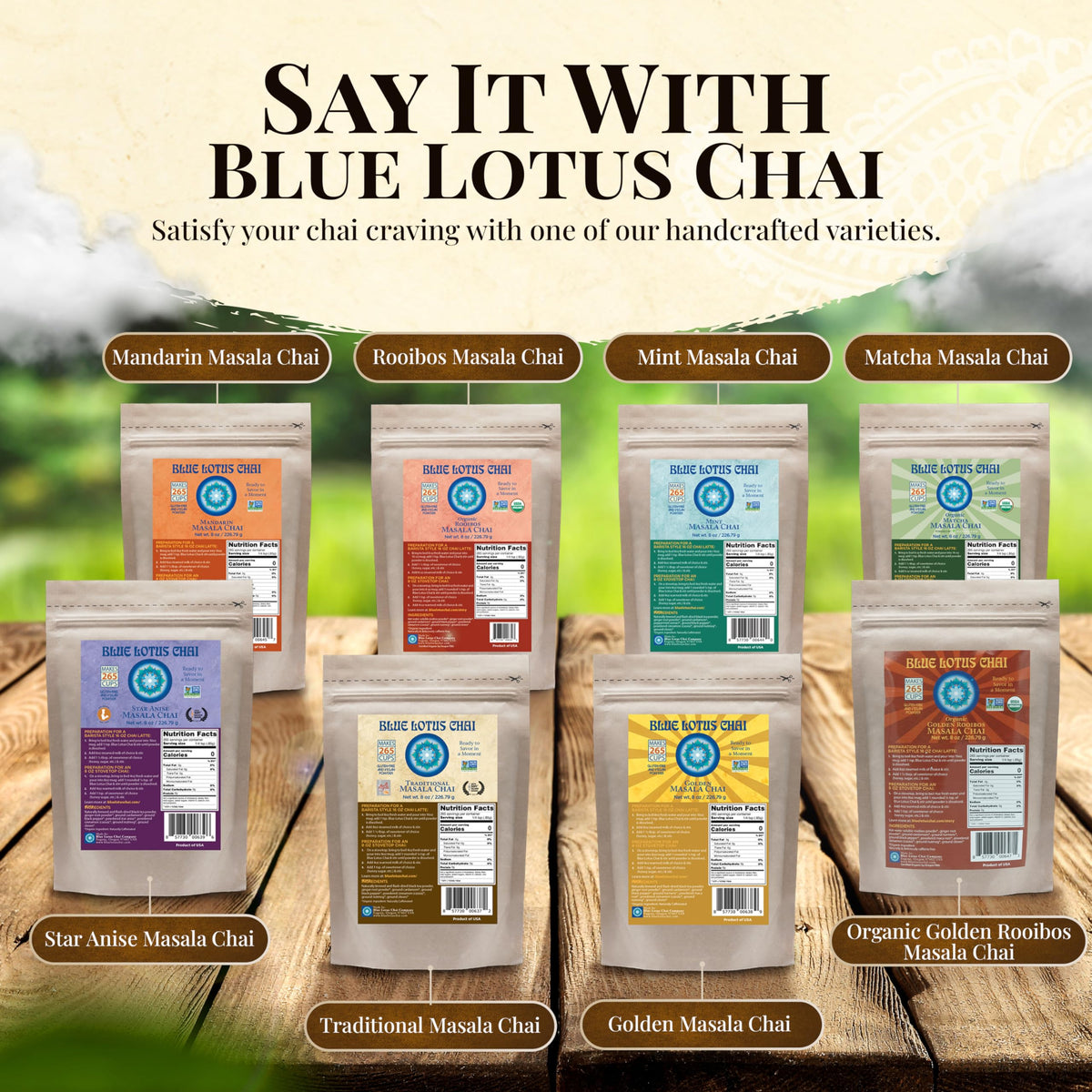 Blue Lotus Chai award label signals award-winning flavor.