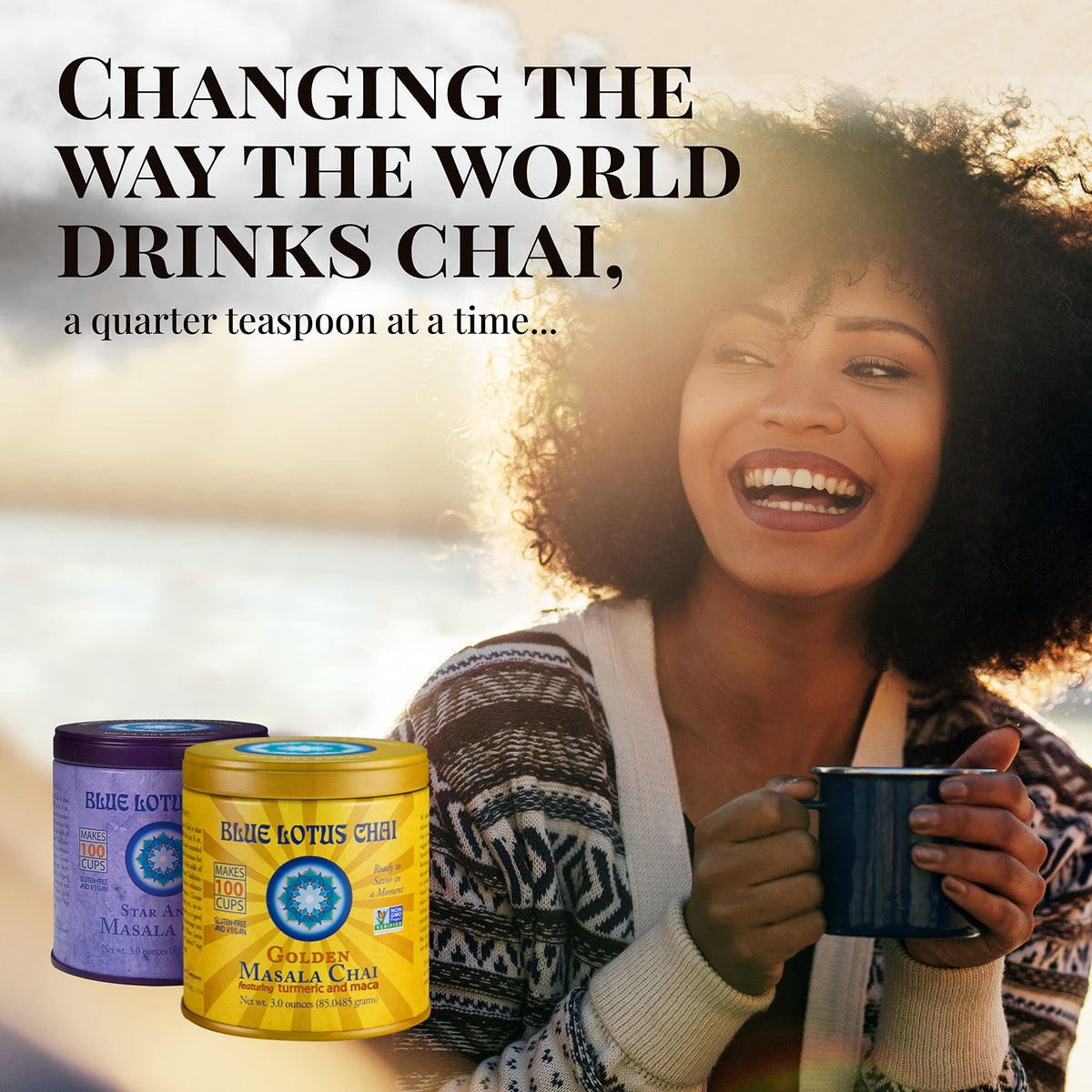 Blue Lotus Chai bamboo scoop included for precise measurement.