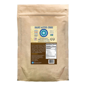 Blue Lotus Chai bulk bag front shows packaging for quick, authentic tea.