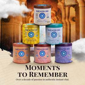 Blue Lotus Chai in a cozy mug evokes comforting, sugar-free flavor experience.