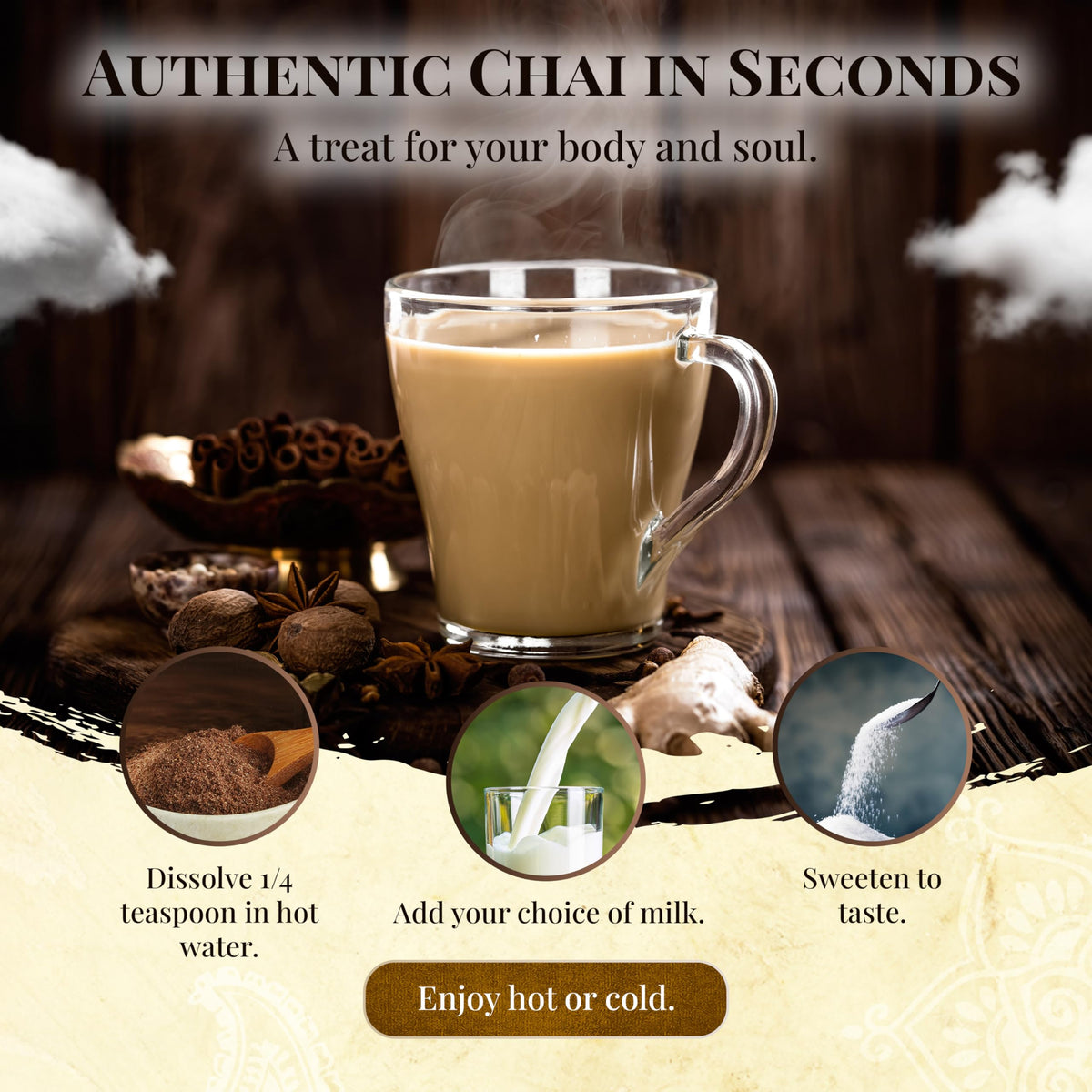 Blue Lotus Chai hot-steaming cup ready in seconds.