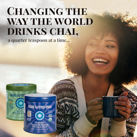 Blue Lotus Chai prepared with hot water and milk for a fast chai