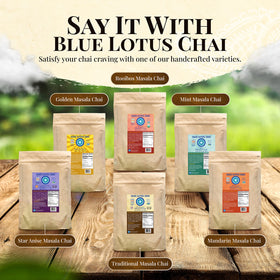 Blue Lotus Chai ingredients label shows organic spices.