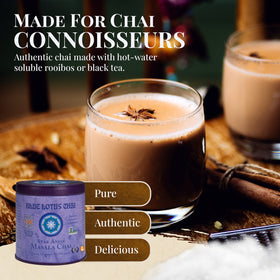 Blue Lotus Chai organic spice powder highlights pure, additive-free spice blend.