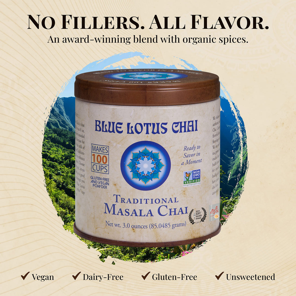 Blue Lotus Chai powder dispensing for fast, mess free prep.