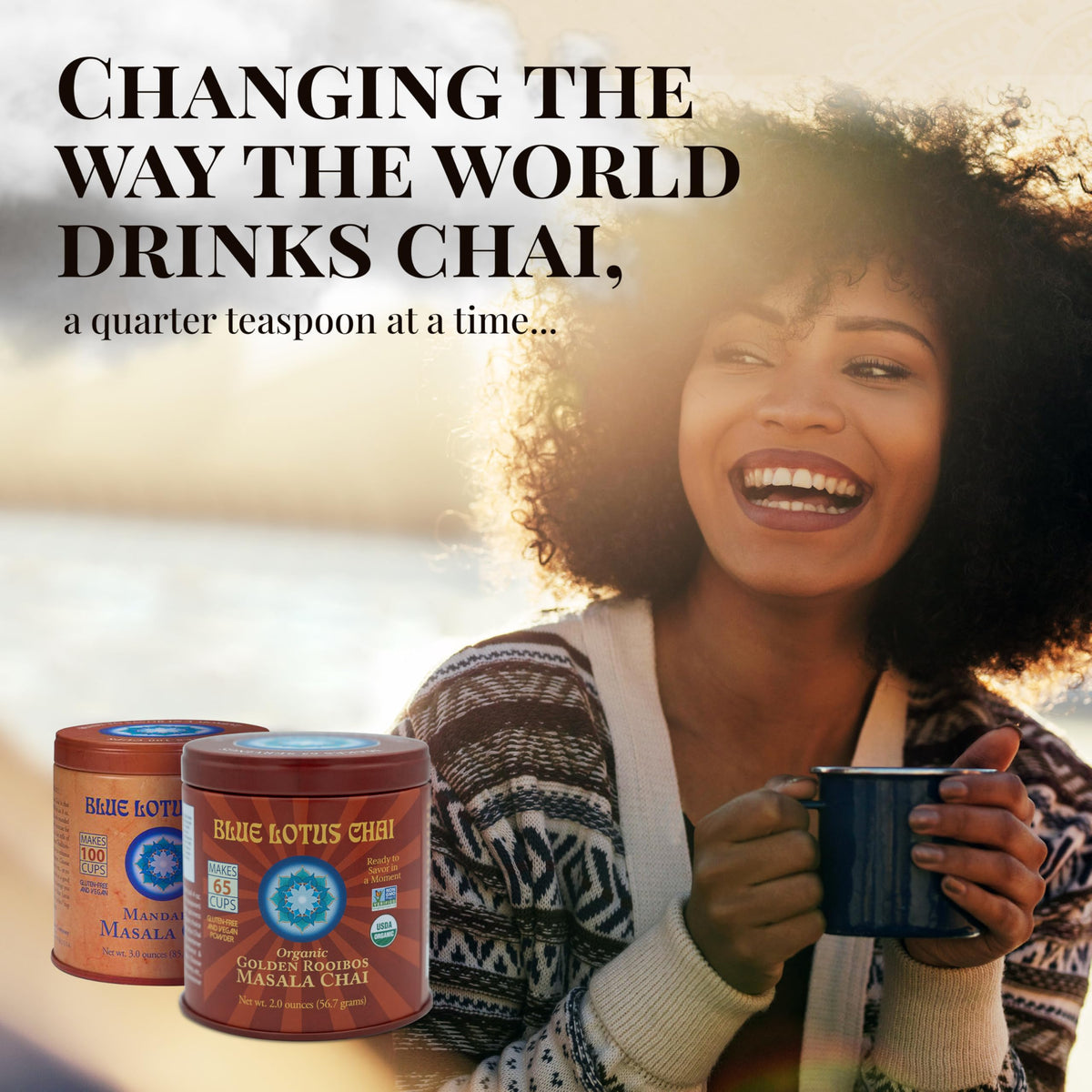 Blue Lotus Chai scoop dispensing demonstrates customizable strength.