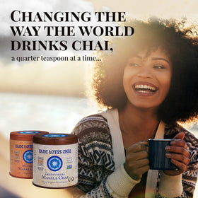 Blue Lotus Chai scoop close-up for customizable strength to taste.