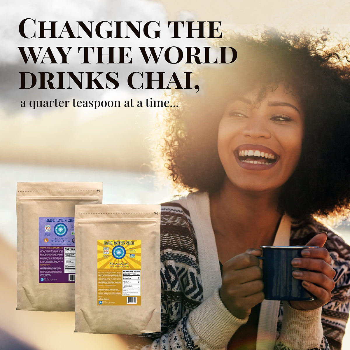 Blue Lotus Chai serving setup with milk and sugar options for customization.