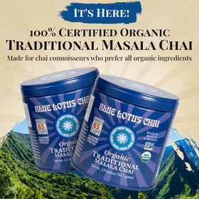 Blue Lotus Chai organic spice blend on display for a pure chai experience