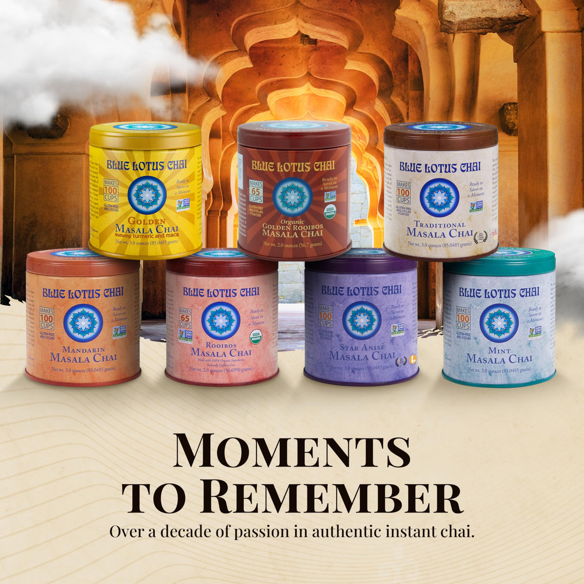 Blue Lotus Chai store display suggests accessible, everyday indulgence.