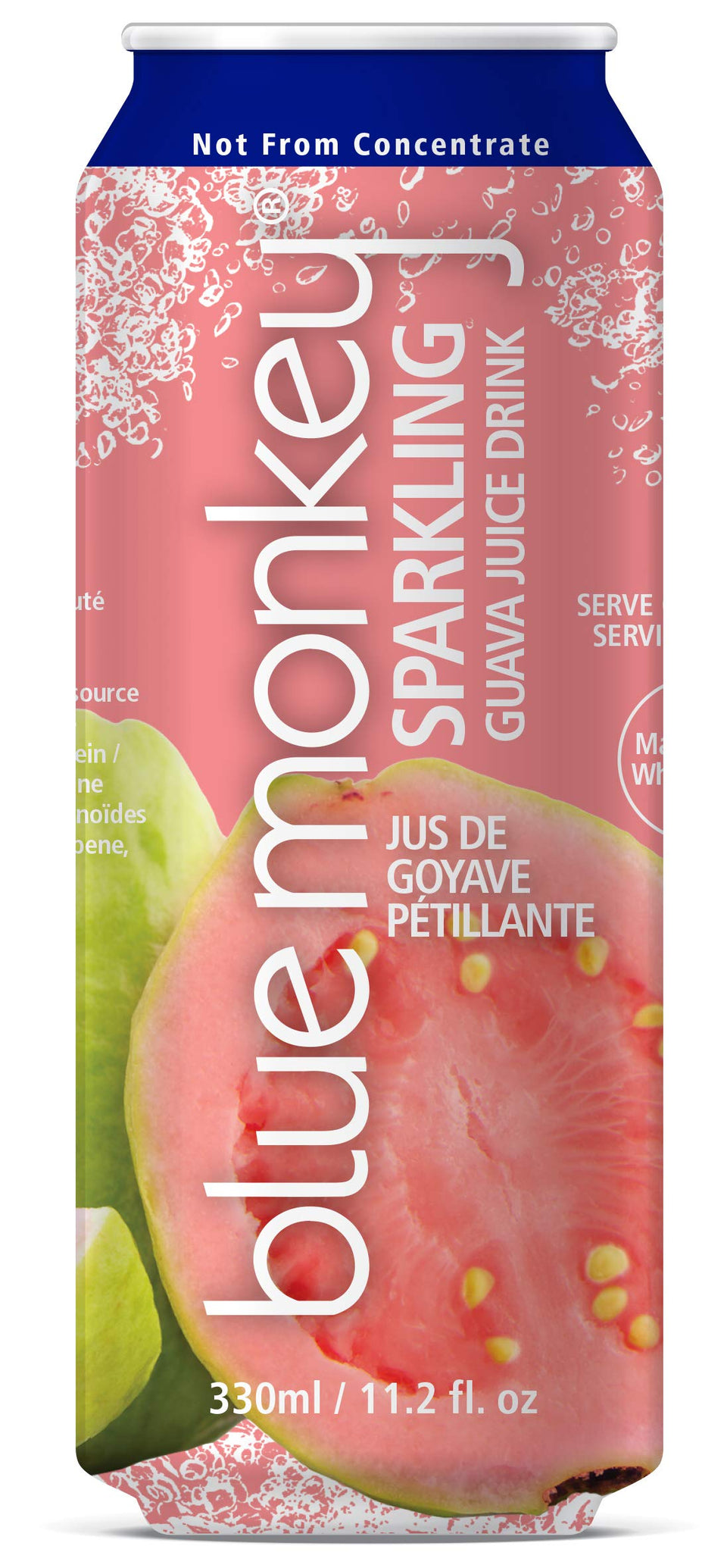 Blue Monkey Sparkling Guava Bottle showing real fruit refreshment with no added sugar