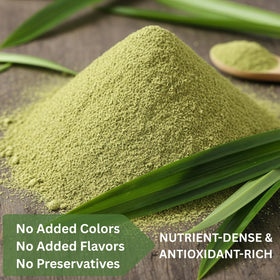 Blue Orchid Organic Pandan Powder dried leaves close-up emphasizes natural, fiber-rich ingredients for authentic recipes