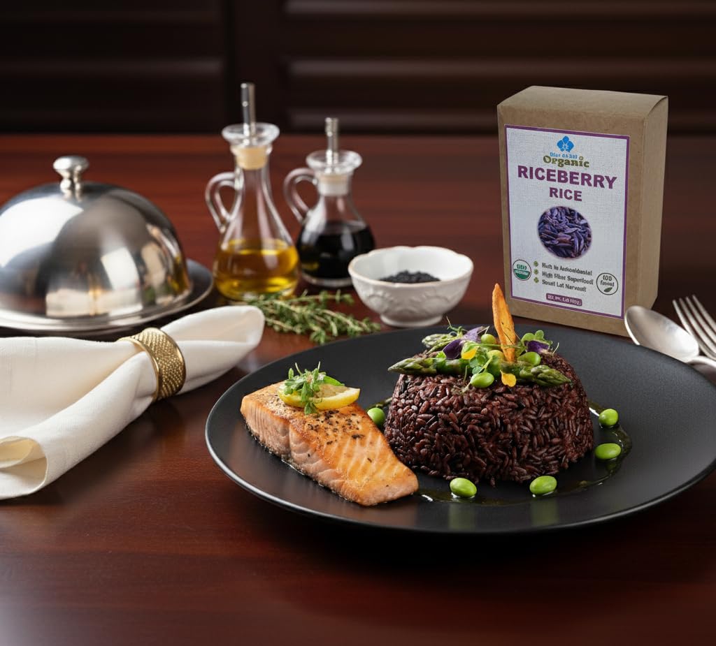 Blue Orchid Organic Riceberry Rice vacuum-sealed bag preserves flavor and nutrition.