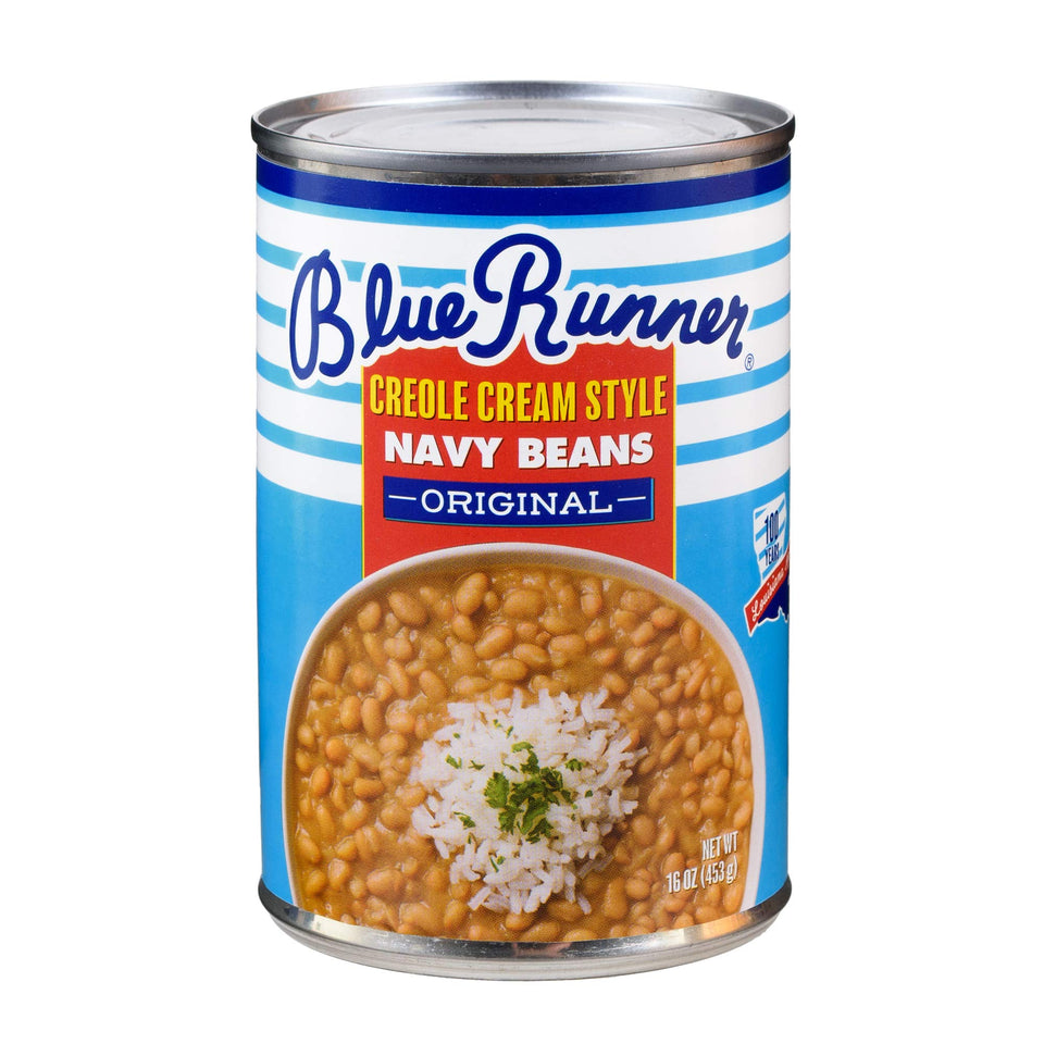 Blue Runner Creole Cream Style Navy Beans cans ready for quick meals
