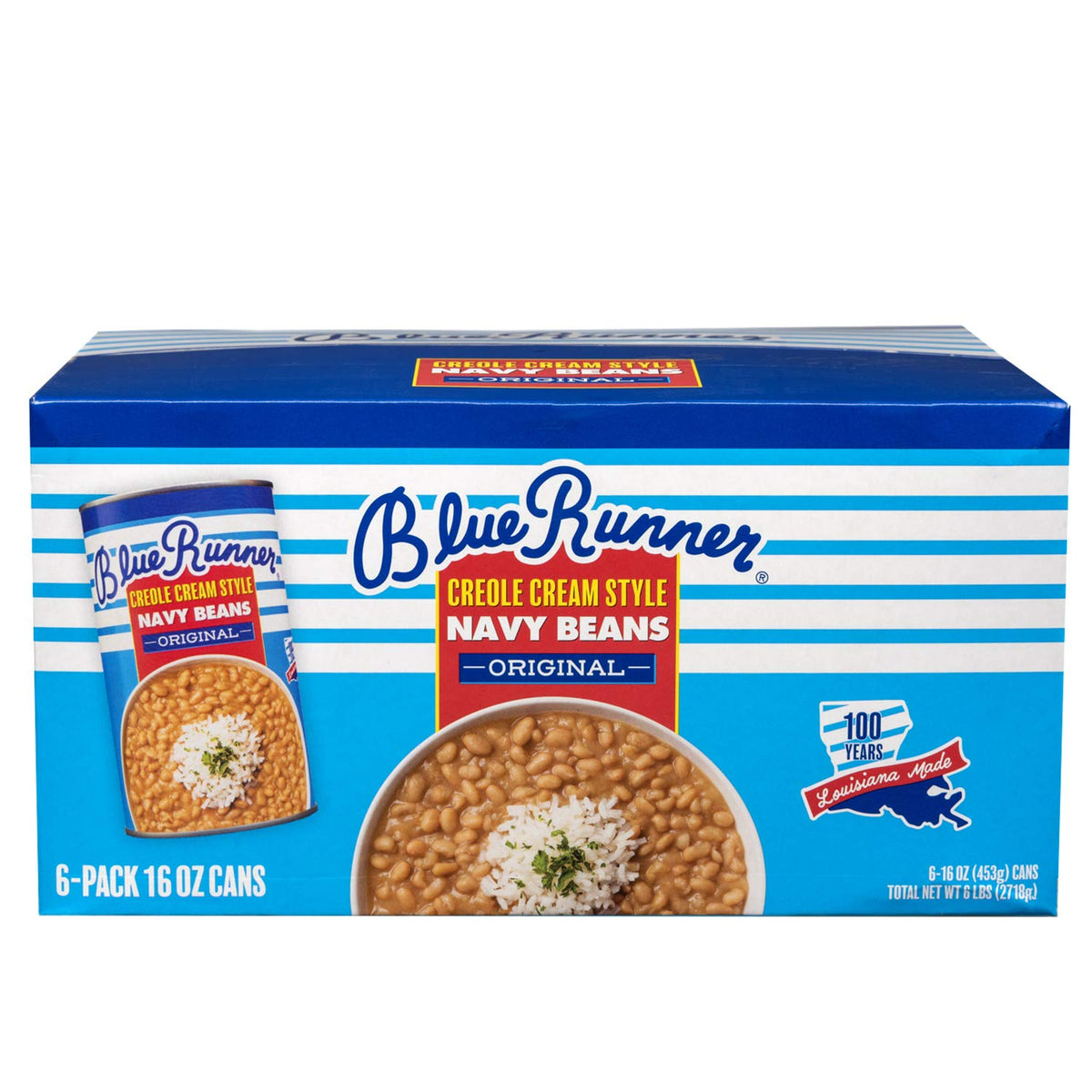 Blue Runner Creole Cream Style Navy Beans label highlights Creole seasoning