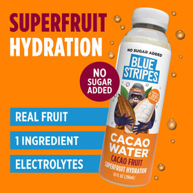 Blue Stripes Cacao Water glass highlights crisp, clean hydration with cacao flavor
