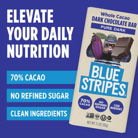 Blue Stripes coconut sugar-sweetened dark chocolate offers natural sweetness with a clean ingredient list.