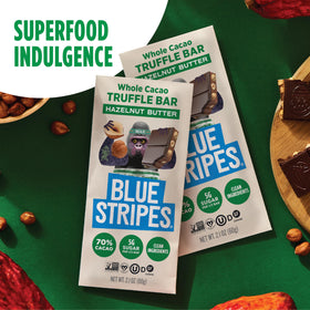 Blue Stripes vegan gluten-free icon indicates allergy-friendly, plant-based confection.