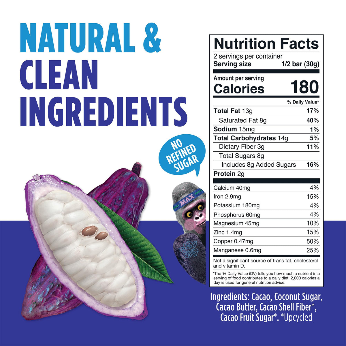 Blue Stripes whole cacao pod upcycled process supports sustainability while delivering deep chocolate flavor.