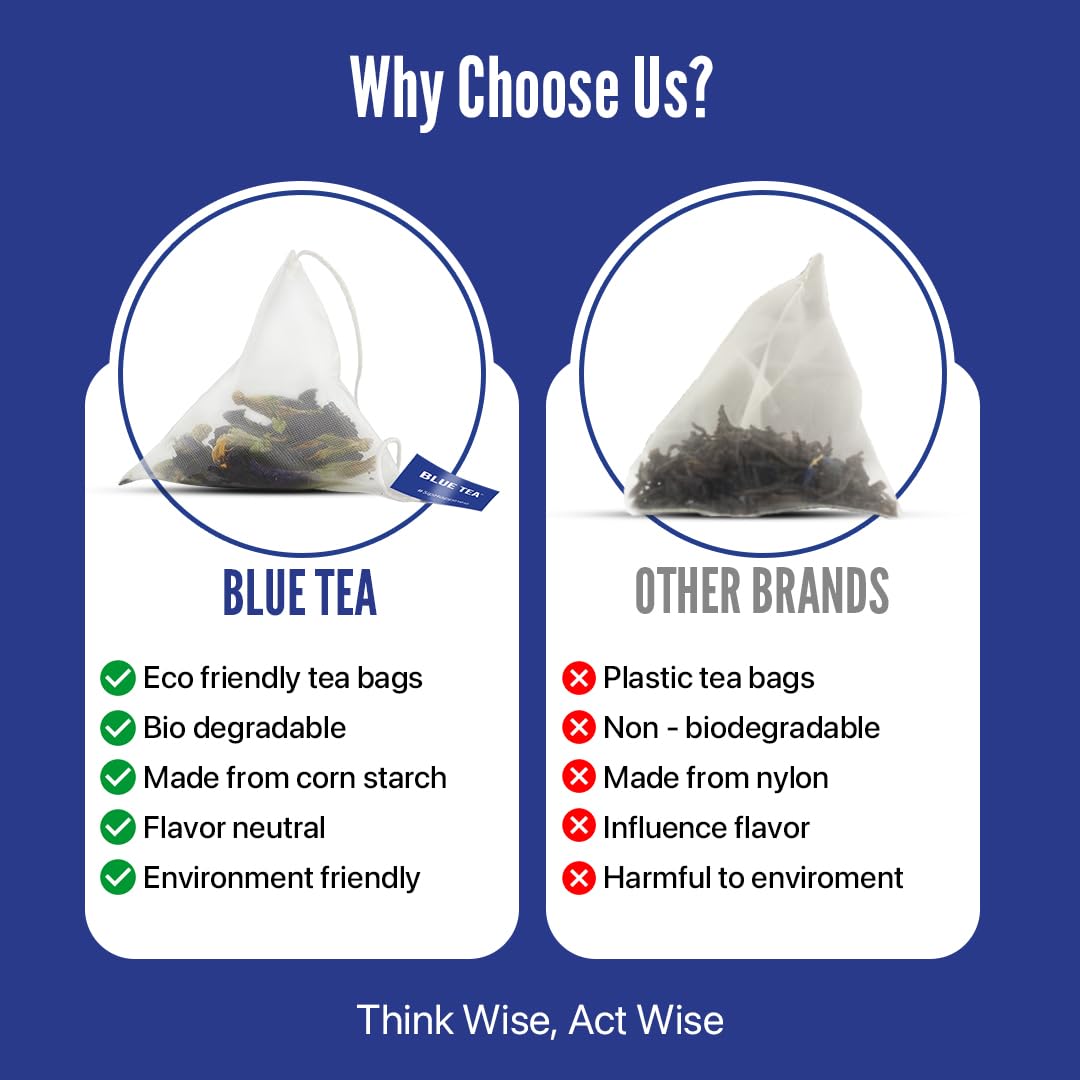 BLUE TEA brewed tea in a glass cup with vivid hue