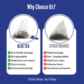 BLUE TEA brewed tea in a glass cup with vivid hue