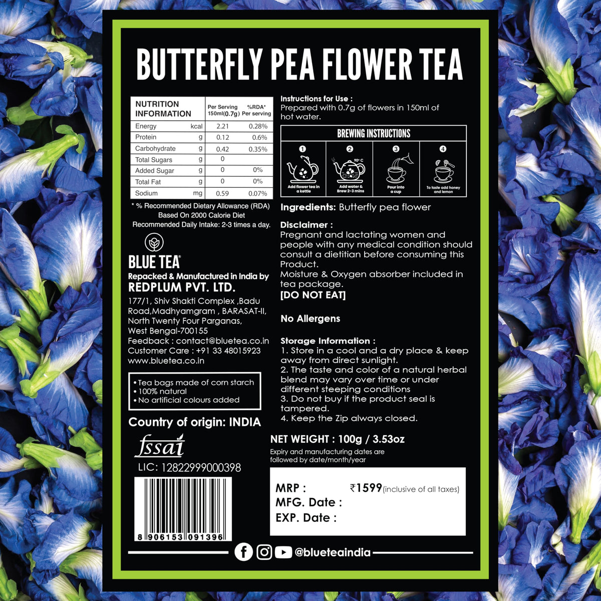 BLUE TEA Butterfly Pea Tea ready for hot and iced serving variations