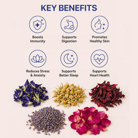 BLUE TEA chamomile lavender blend with soothing aroma for unwinding.