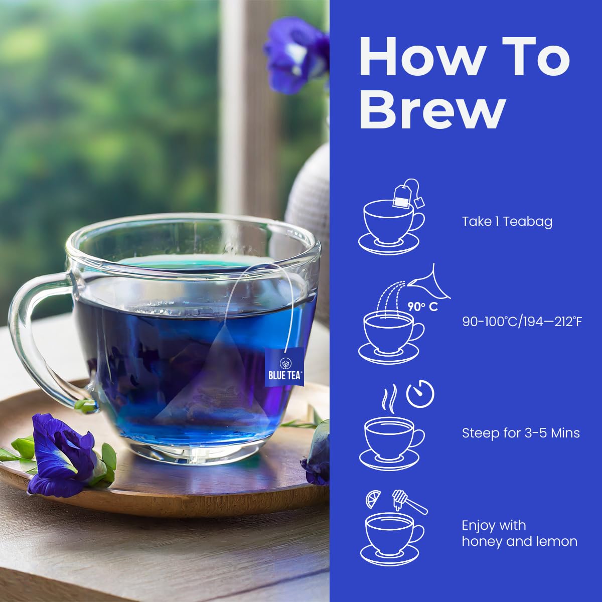 BLUE TEA farm-fresh ingredients image emphasizing sustainable sourcing