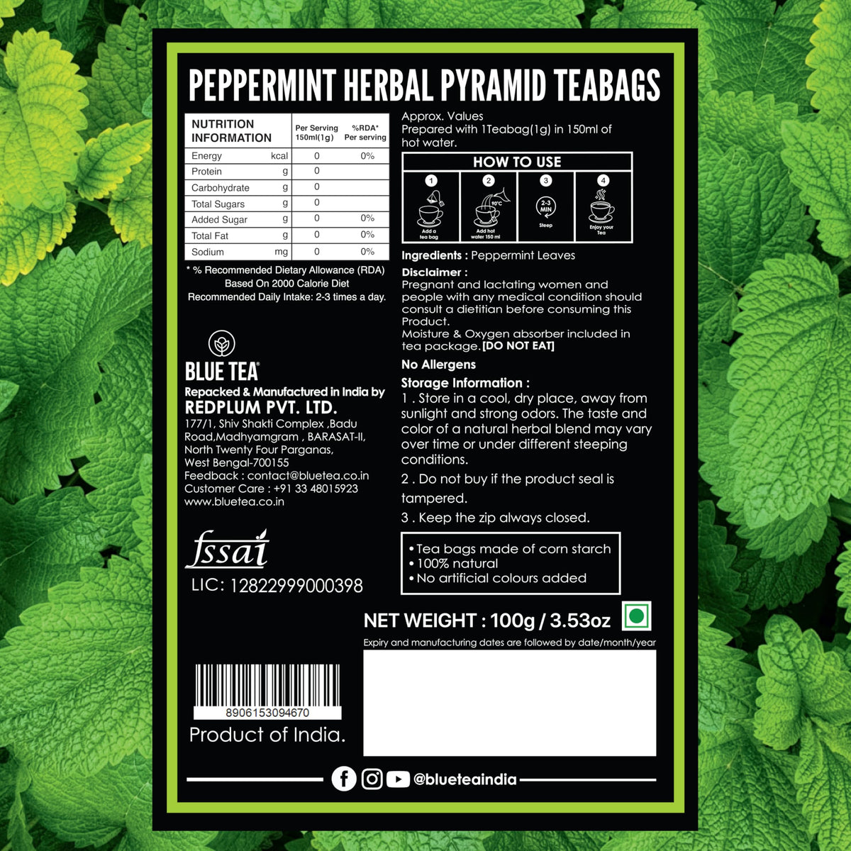 Blue Tea Peppermint Tea sourcing supports farmers for sustainable livelihoods.