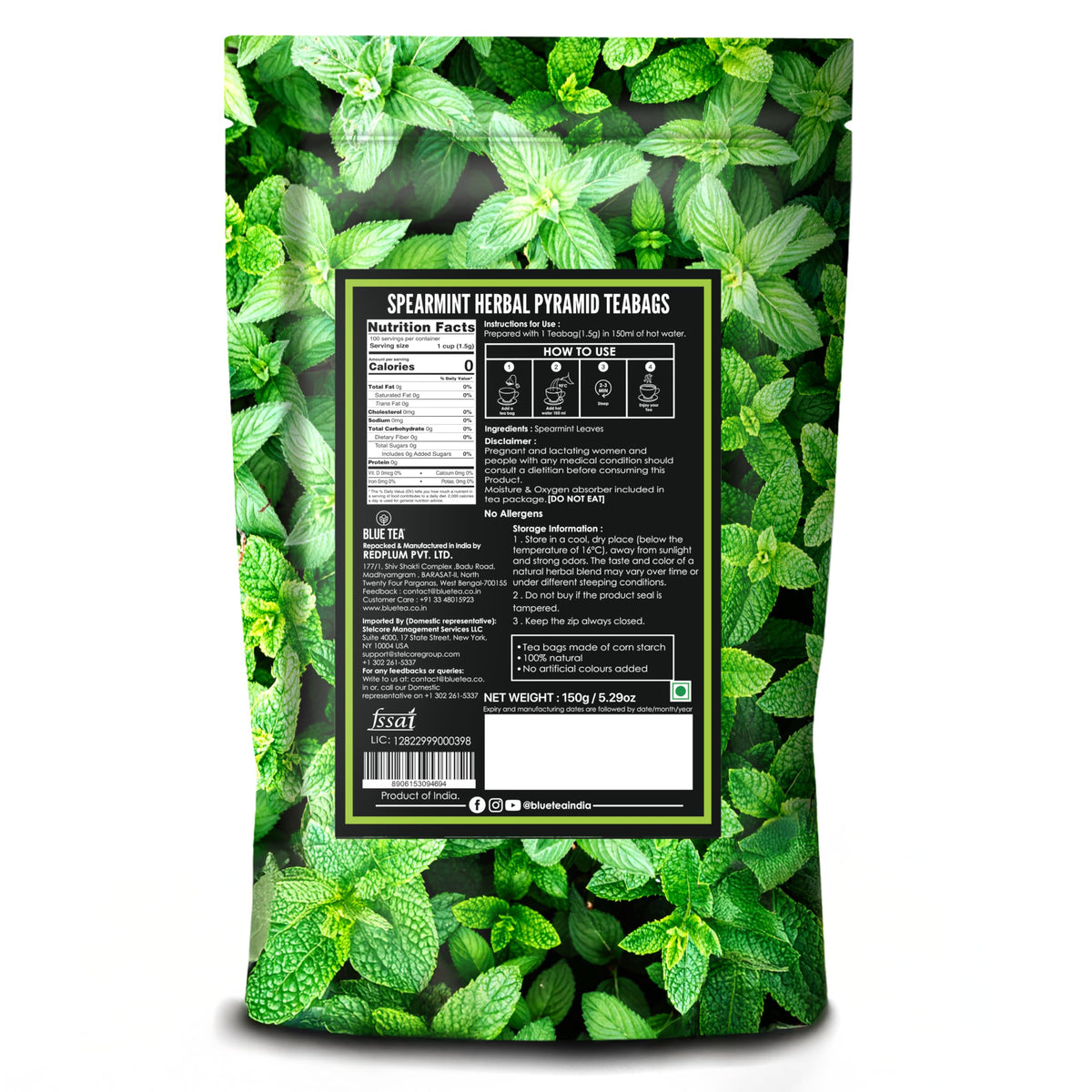 Blue Tea Spearmint tea boxes on shelf—bulk supply for daily routine.