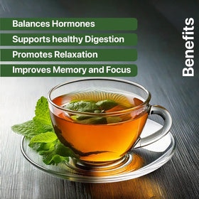 Blue Tea Spearmint tea bag steeping—vibrant aroma and smooth taste.