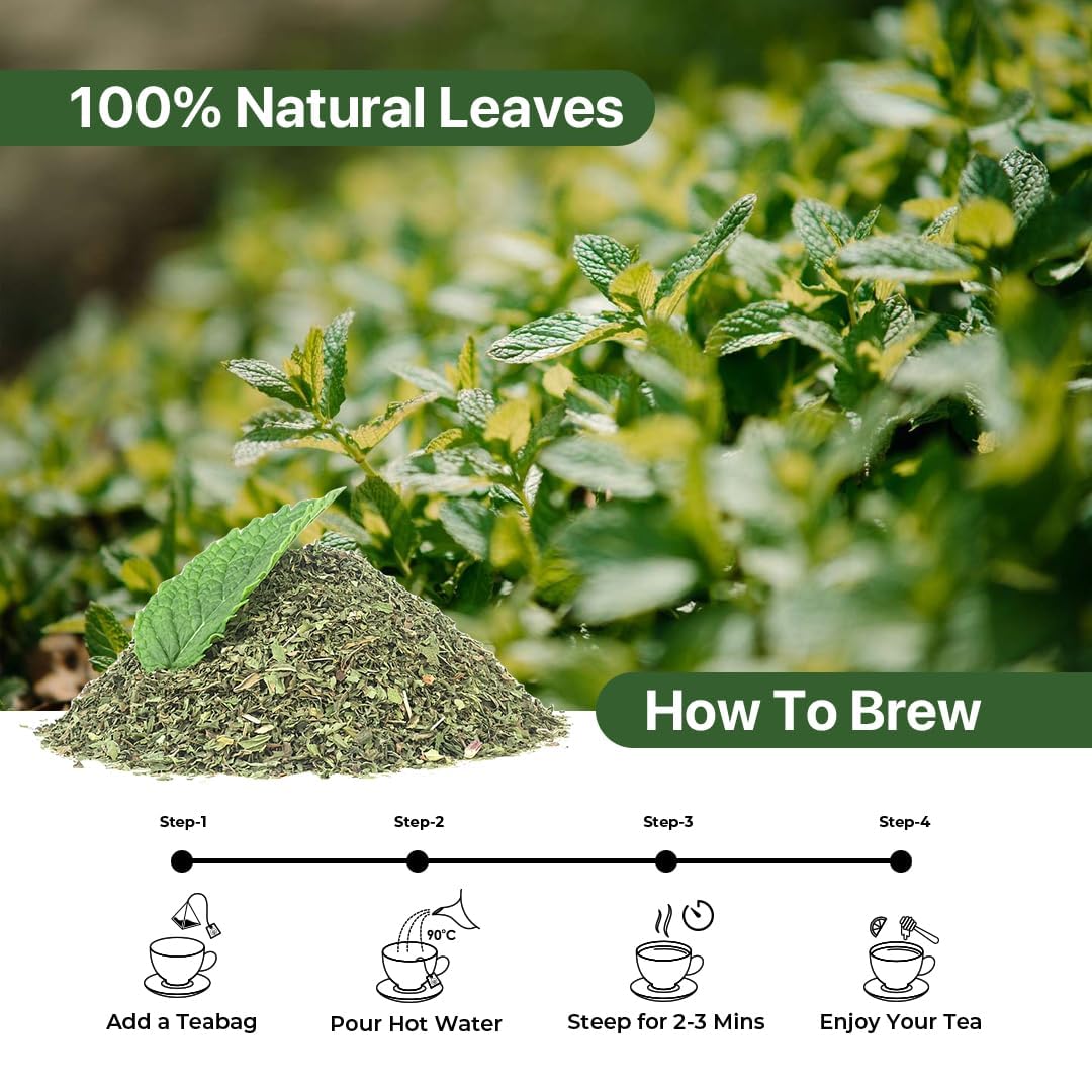 Blue Tea Spearmint tea cup during infusion—calming sip for any time.