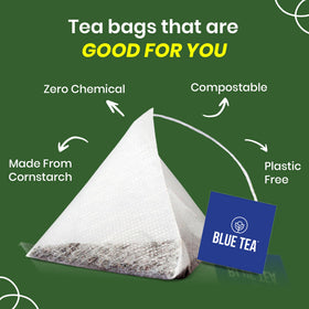 Blue Tea Spearmint packaging with ziplock—eco-conscious storage for freshness.