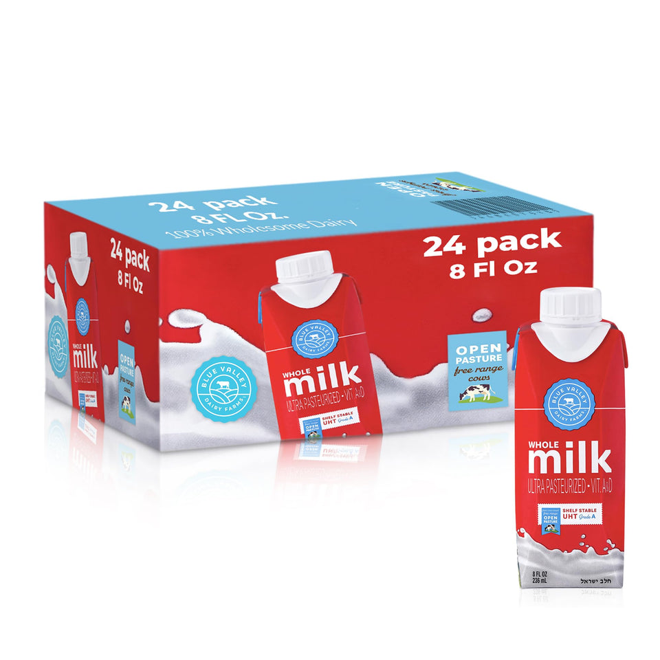 Blue Valley shelf-stable milk box 8oz pour for quick breakfasts