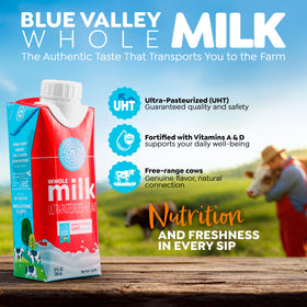 Blue Valley vitamin-rich milk box with omega-3 and CLA benefits