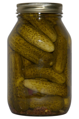 Bluebonnet Creek Farms hot garlic dill pickles slices—great on sandwiches and charcuterie boards.