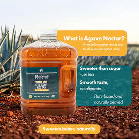 Blue Green Organics light organic blue agave label closeup emphasizes natural purity and versatile sweetness.