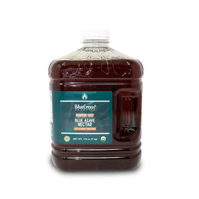 BLUEGREEN Organics Raw Blue Agave Syrup bottle shows rich color for natural sweetness