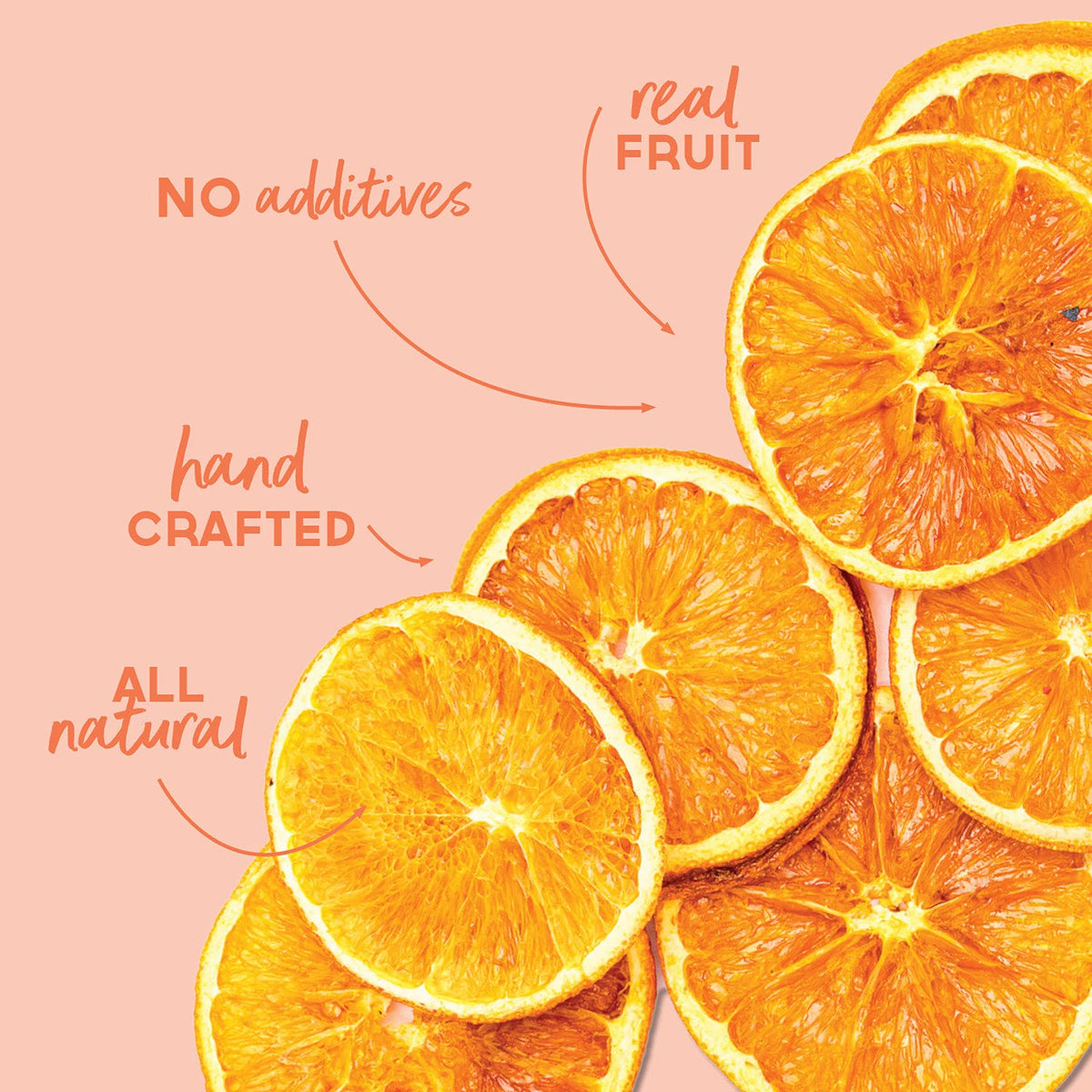 BlueHenry dehydrated orange wheels, 12-month shelf life and versatile flavor uses.
