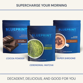 Blueprint Bryan Johnson matcha powder ready to blend into hot water or recipes.