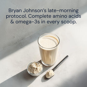 Protein powder mixed with water for a quick meal replacement using Blueprint Bryan Johnson.