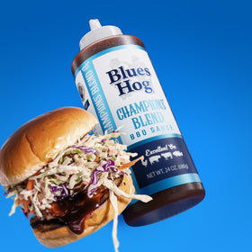 Blues Hog Champions' Blend bottle-glaze on a rack for a rich finish
