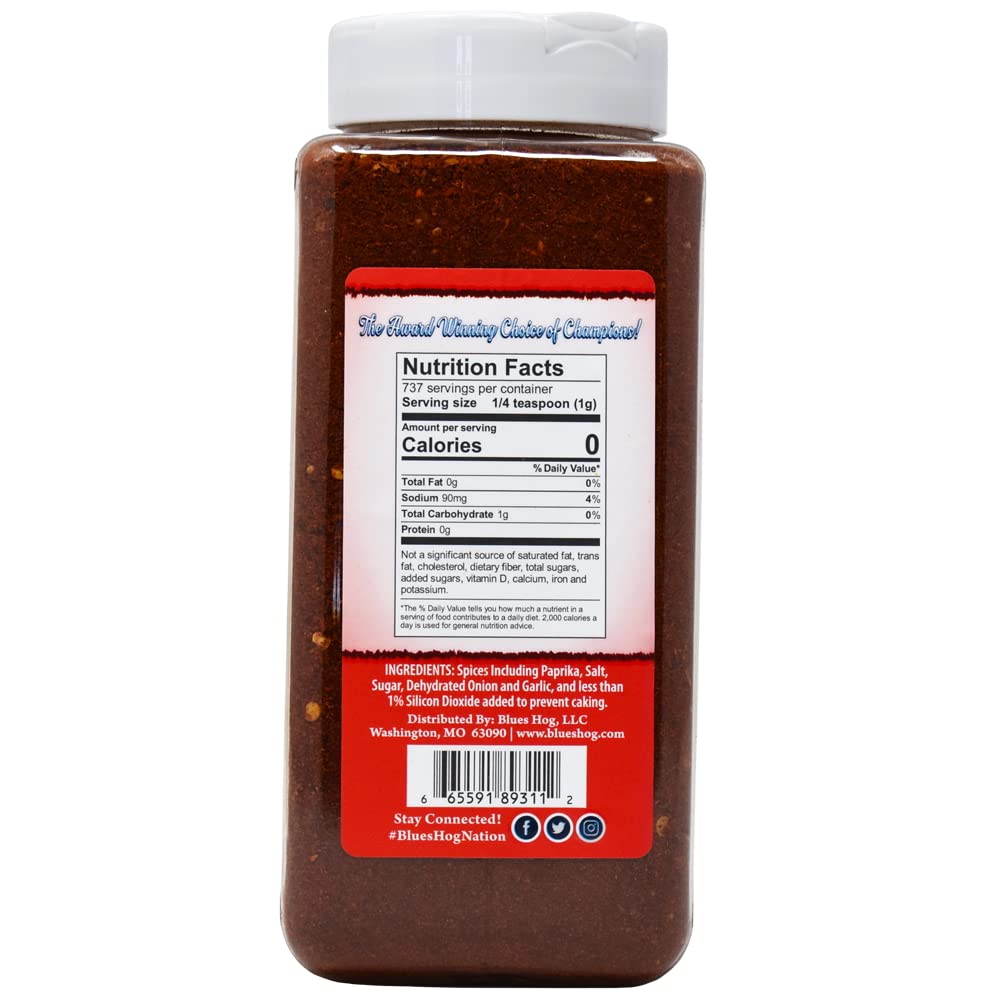 Blues Hog Original Dry Rub bottle back highlighting gluten-free, all-natural ingredients