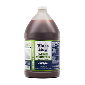 Blues Hog Smokey Mountain Sauce bottle with hickory finish, ideal for grilling and dipping.