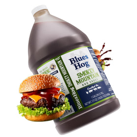 Blues Hog Smokey Mountain Sauce ingredients and bottle highlighting natural components.