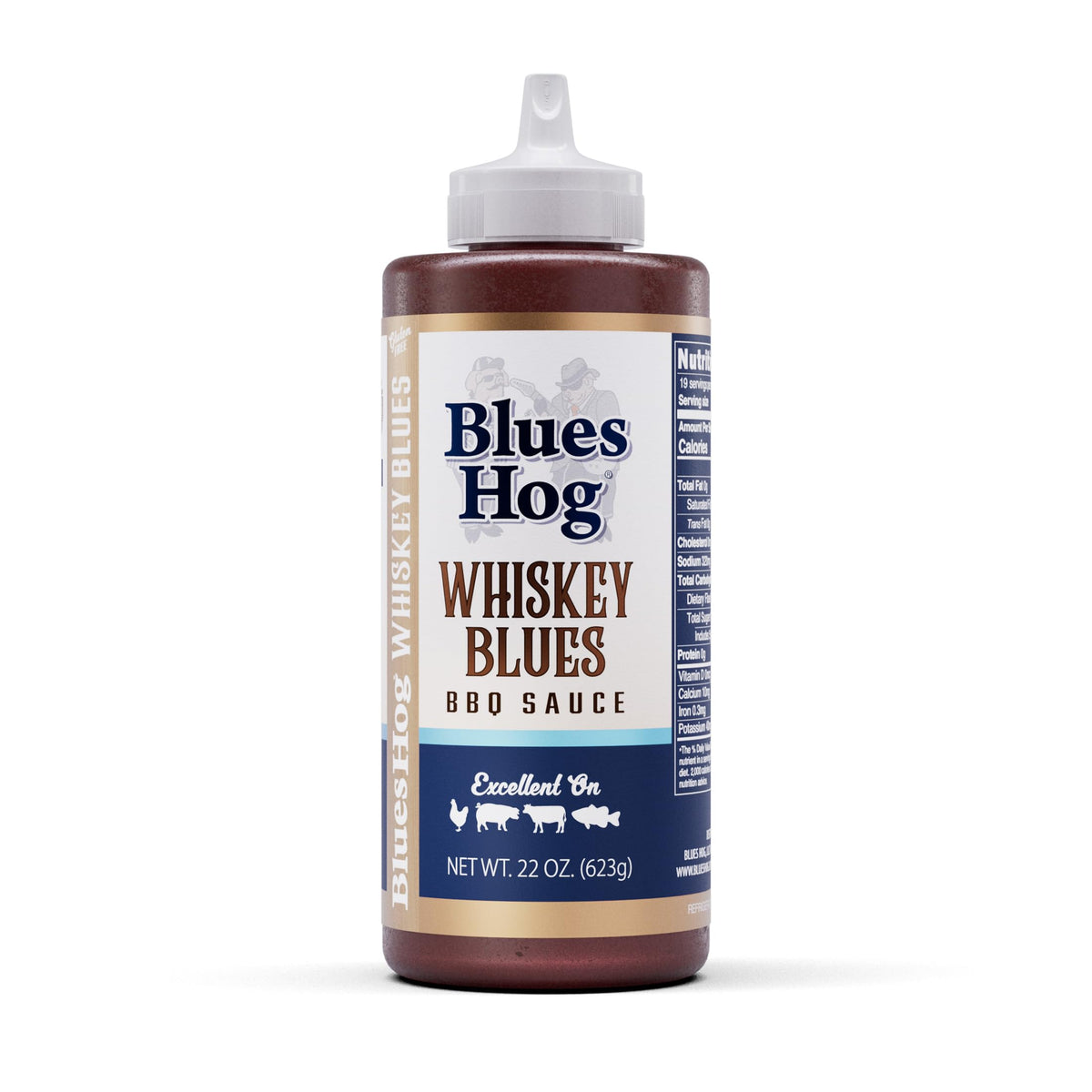 Blues Hog Whiskey Blues BBQ Sauce bottle showcasing whiskey-inspired flavor for grilling.