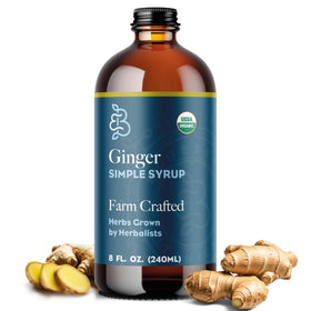 Bluestem Botanicals Ginger Syrup bottle ready to add warm ginger depth to cocktails.