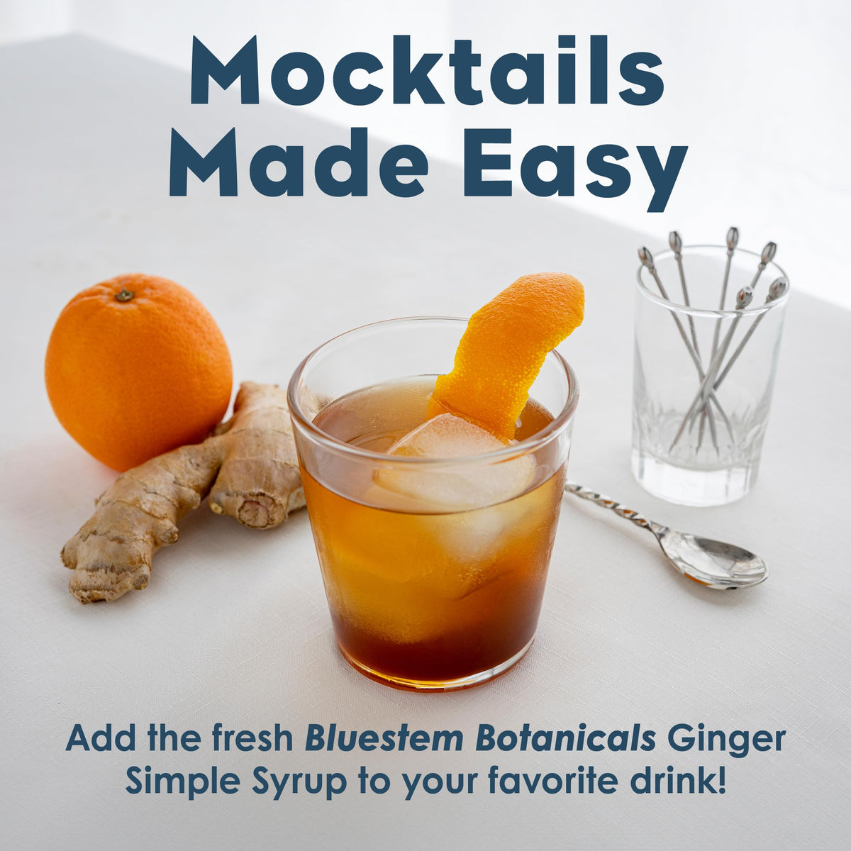 Bluestem Botanicals Ginger Syrup close-up of ingredients highlights organic quality and aroma.