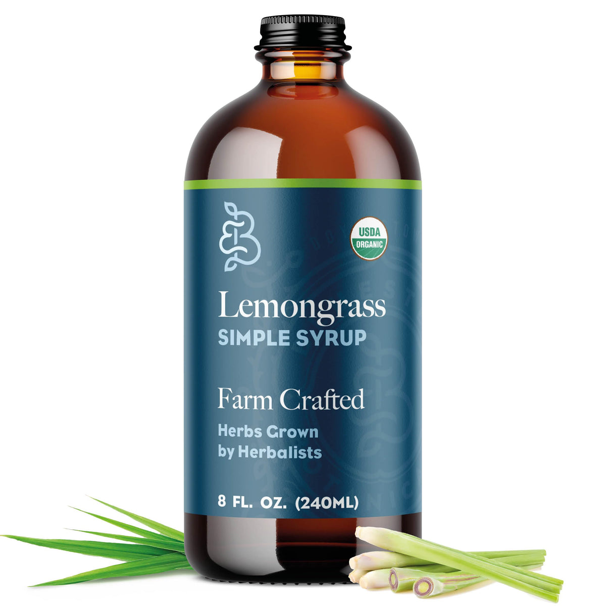 Bluestem Lemongrass Syrup bottle highlights bright citrus flavor for cocktails.