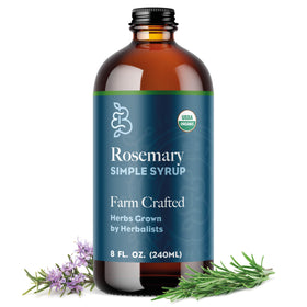 Bluestem Botanicals rosemary simple syrup bottle ready for cocktails